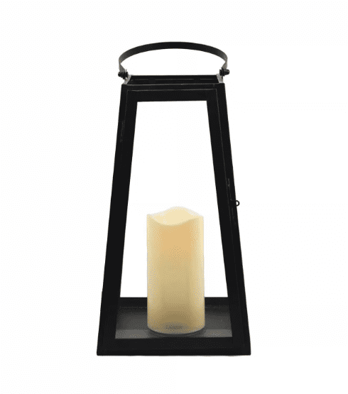 Smart Living 13 in. One Mantle Glass/Metal Triangular Black LED Candle Lantern