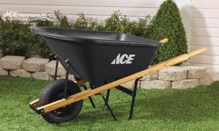 Ace Hardware Wheelbarrow in yard. Ace your spring yard work with Ace tools.