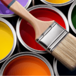 paint cans and paint brush