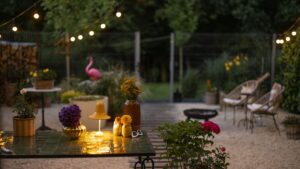 Outdoor space with lighting and furniture - Simple Ways to Make Your Summer Nights Shine