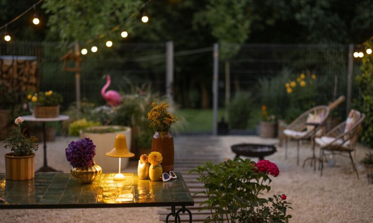 Outdoor space with lighting and furniture - Simple Ways to Make Your Summer Nights Shine